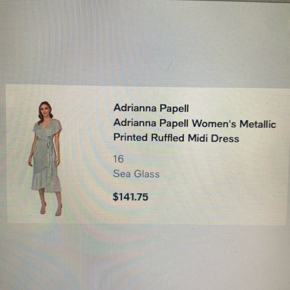 Adrianna Papal Women’s Metallic Printed Ruffled MIDI Dress - Size 16 - sea glass